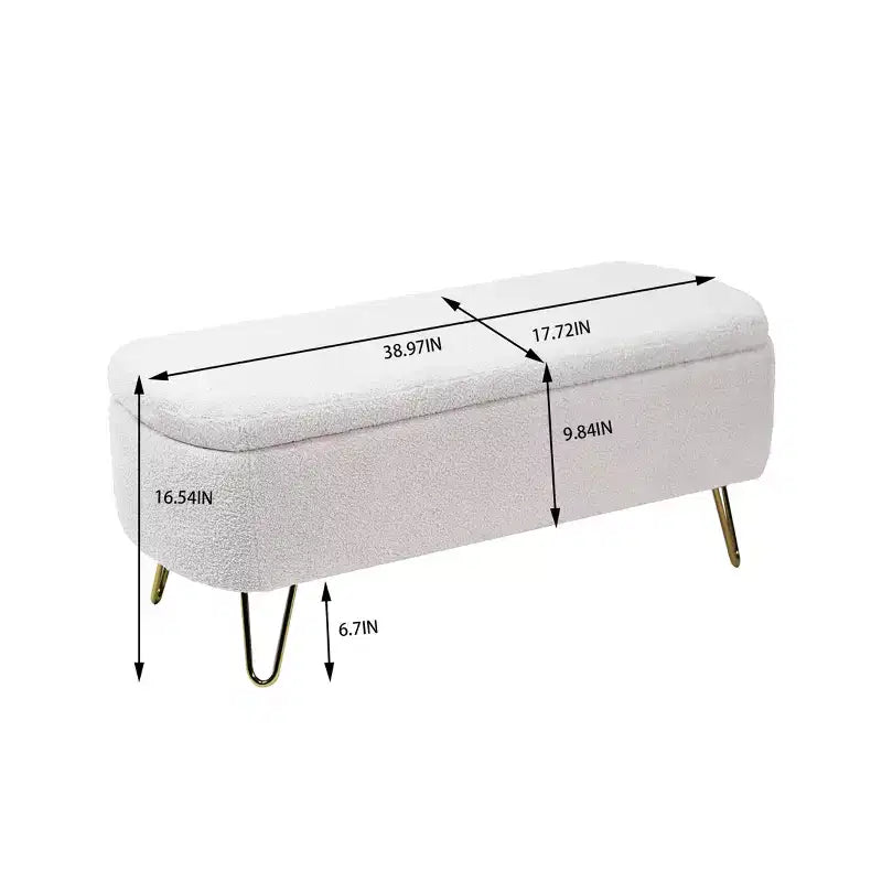 Zeus & Ruta Modern Upholstered Storage Ottoman Bench for End of Bed Gold Legs