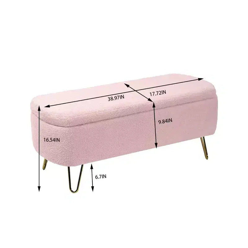 Zeus & Ruta Modern Upholstered Storage Ottoman Bench for End of Bed Gold Legs