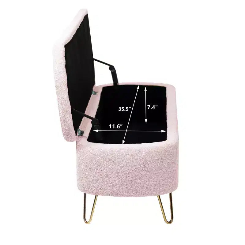 Zeus & Ruta Modern Upholstered Storage Ottoman Bench for End of Bed Gold Legs