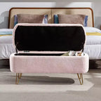 Zeus & Ruta Modern Upholstered Storage Ottoman Bench for End of Bed Gold Legs