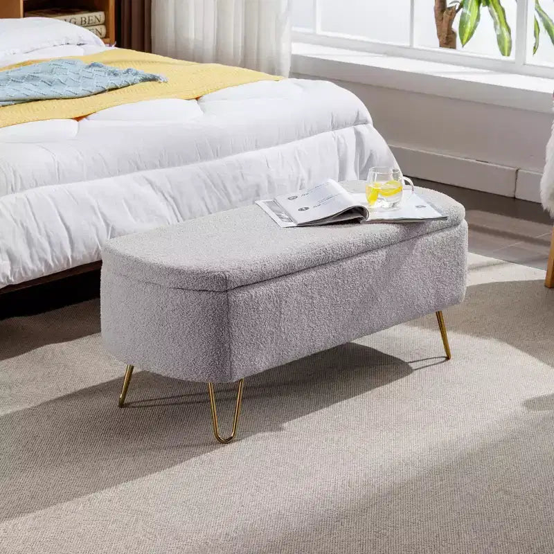 Zeus & Ruta Modern Upholstered Storage Ottoman Bench for End of Bed Gold Legs