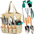 SCUDDLES Heavy Duty Garden Tool Bag with Outdoor Hand Tools - Stainless Steel Garden Tool Kit, Gloves, and Storage Tote (8-Piece Set)