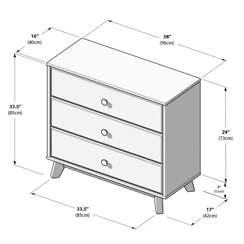 Plank+Beam Solid Wood Classic 3-Drawer Solid Wood Dresser, Small Dresser for Bedroom, Chest of Drawers
