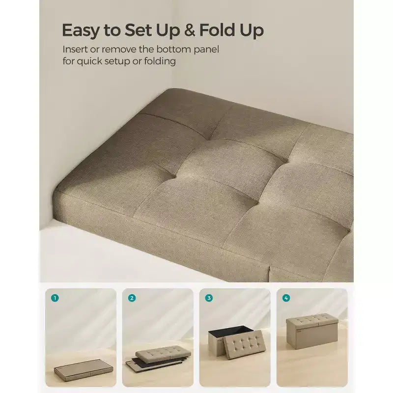 Storage Ottoman, Foldable Storage Bench, 15 x 30 x 15 Inches, Flipping Lid, 660 lb Load Capacity