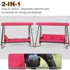 Whisen 93.8 in. W 3-Person Metal Patio Swing Chair Swing Bed with Cushion and Adjustable Canopy
