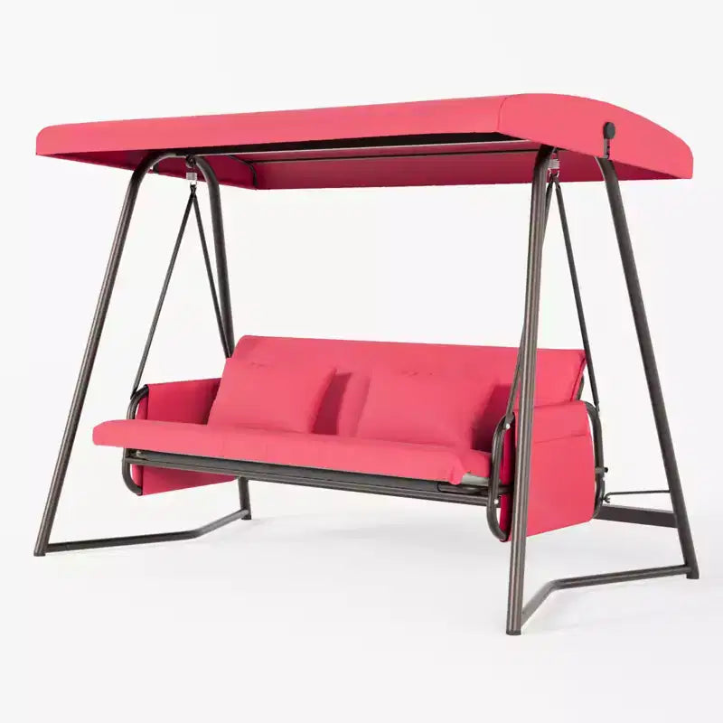 Whisen 93.8 in. W 3-Person Metal Patio Swing Chair Swing Bed with Cushion and Adjustable Canopy