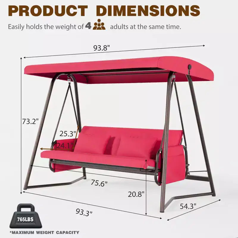 Whisen 93.8 in. W 3-Person Metal Patio Swing Chair Swing Bed with Cushion and Adjustable Canopy