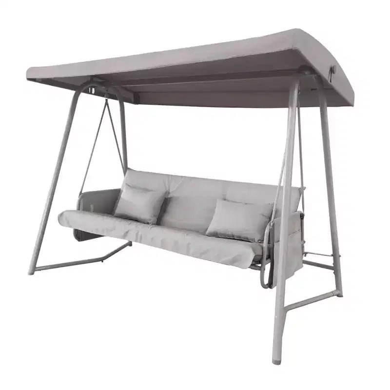 Whisen 93.8 in. W 3-Person Metal Patio Swing Chair Swing Bed with Cushion and Adjustable Canopy