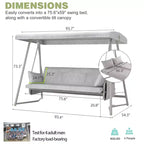 Whisen 93.8 in. W 3-Person Metal Patio Swing Chair Swing Bed with Cushion and Adjustable Canopy