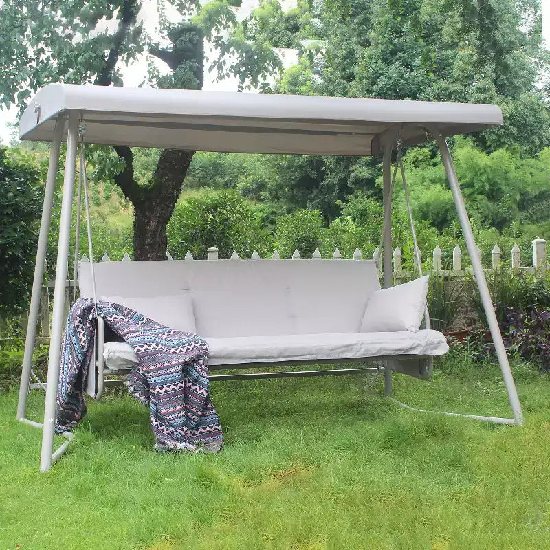 Whisen 93.8 in. W 3-Person Metal Patio Swing Chair Swing Bed with Cushion and Adjustable Canopy