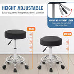 BestMassage Round Rolling Stool Salon Stool with Foot Rest PU Leather Cushion, Black