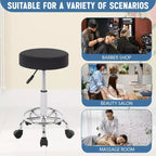BestMassage Round Rolling Stool Salon Stool with Foot Rest PU Leather Cushion, Black