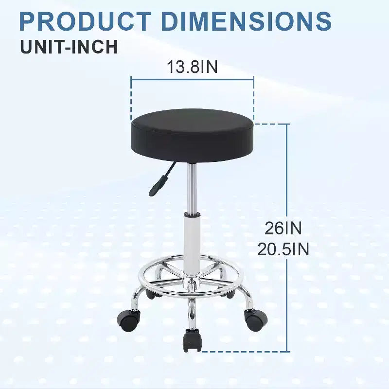 BestMassage Round Rolling Stool Salon Stool with Foot Rest PU Leather Cushion, Black