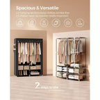 Portable Closet Wardrobe with Shoe Rack and Cover, Closet Storage Organizer, Shelves, and 4 Side Pockets, 50 x 17.7 x 69.3 Inches