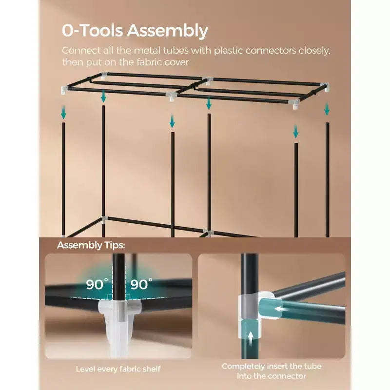 Portable Closet Wardrobe with Shoe Rack and Cover, Closet Storage Organizer, Shelves, and 4 Side Pockets, 50 x 17.7 x 69.3 Inches