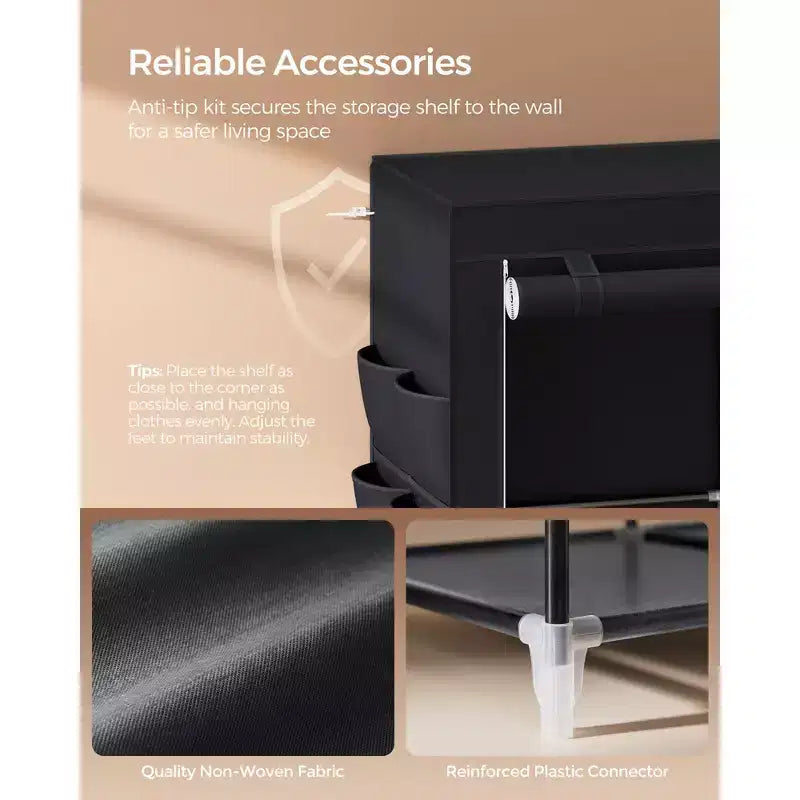 Portable Closet Wardrobe with Shoe Rack and Cover, Closet Storage Organizer, Shelves, and 4 Side Pockets, 50 x 17.7 x 69.3 Inches
