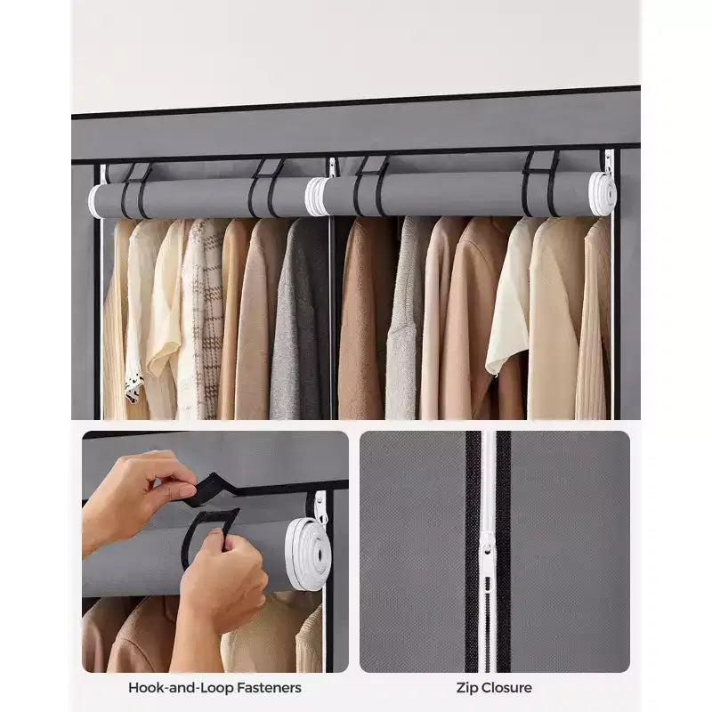 Portable Closet Wardrobe with Shoe Rack and Cover, Closet Storage Organizer, Shelves, and 4 Side Pockets, 50 x 17.7 x 69.3 Inches