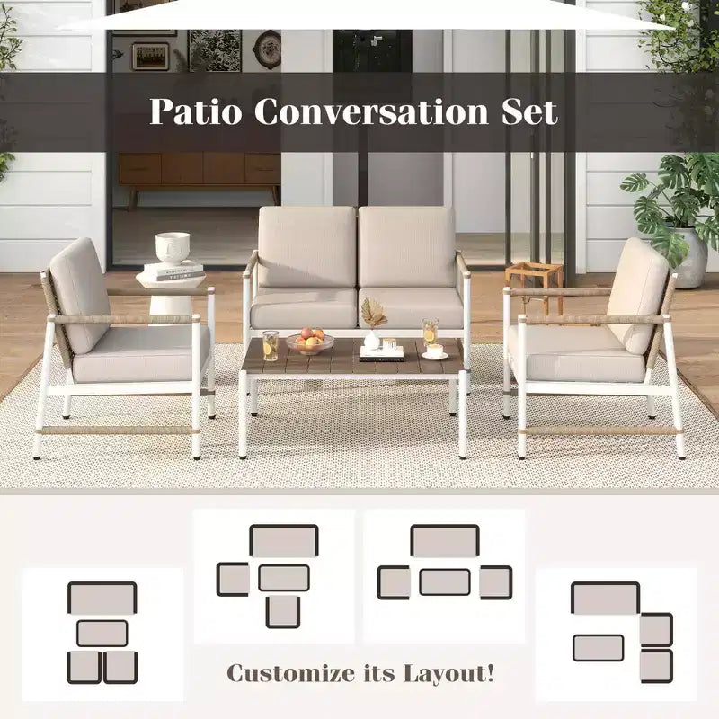 Costway 2 PCS Patio Sofa Set with Thick Cushions Modern Bistro Set for Poolside