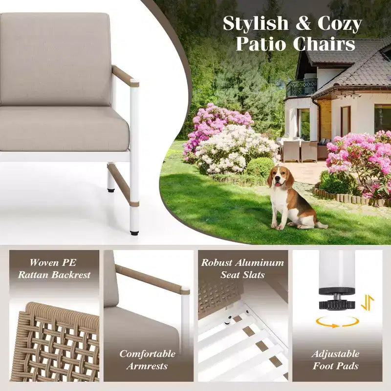 Costway 2 PCS Patio Sofa Set with Thick Cushions Modern Bistro Set for Poolside