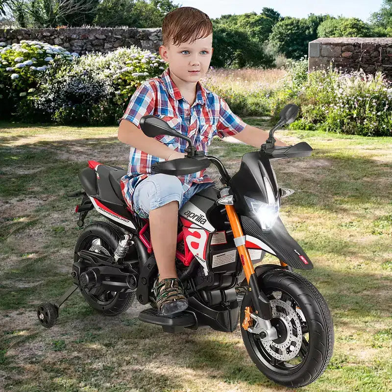Costway 12V Kids Ride-On Motorcycle Motor Bike w/ Training Wheels Red\ Black