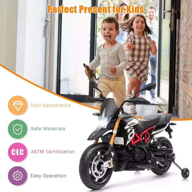 Costway 12V Kids Ride-On Motorcycle Motor Bike w/ Training Wheels Red\ Black
