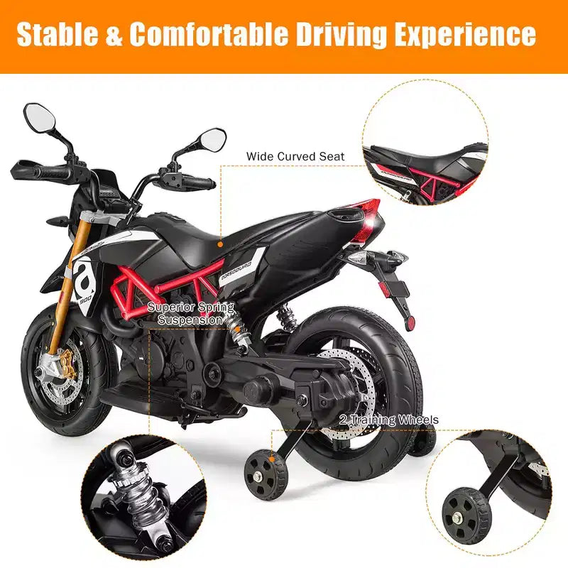 Costway 12V Kids Ride-On Motorcycle Motor Bike w/ Training Wheels Red\ Black