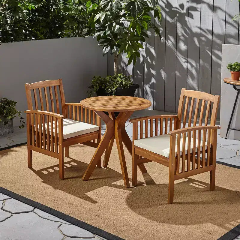 Christopher Knight Home Genois Outdoor Acacia Wood 3 Piece Bistro Set with Water Resistant Cushion