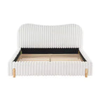 Christopher Knight Home Merrill Boucle Upholstered Platform Bed with Wavy Headboard and Vertical Stitching, White