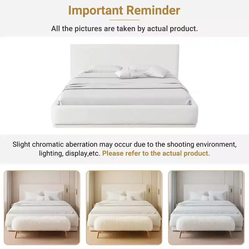 Christopher Knight Home Merrill Boucle Upholstered Platform Bed with Wavy Headboard and Vertical Stitching, White