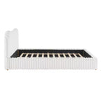 Christopher Knight Home Merrill Boucle Upholstered Platform Bed with Wavy Headboard and Vertical Stitching, White
