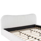 Christopher Knight Home Merrill Boucle Upholstered Platform Bed with Wavy Headboard and Vertical Stitching, White