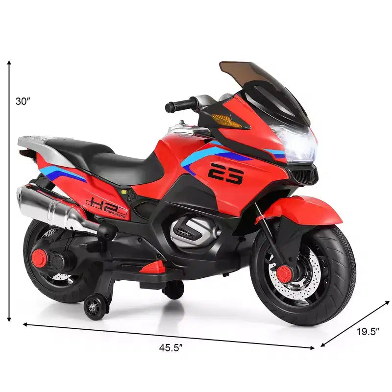 Costway 12V Kids Ride On Motorcycle Electric Motor Bike w/ Training Wheels & Light Black