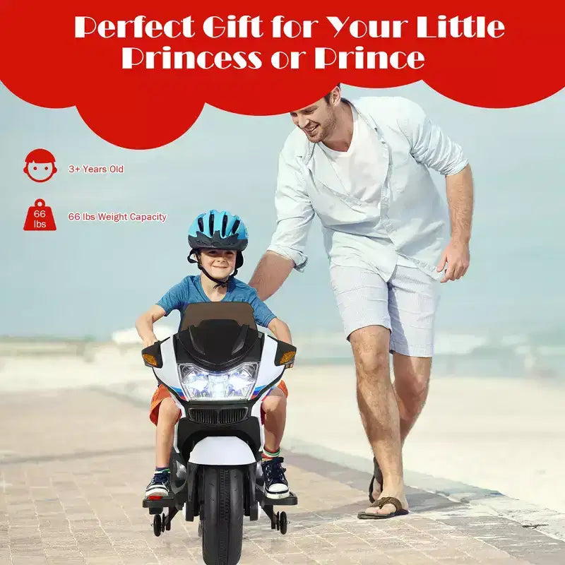 Costway 12V Kids Ride On Motorcycle Electric Motor Bike w/ Training Wheels & Light Black