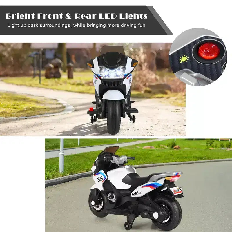 Costway 12V Kids Ride On Motorcycle Electric Motor Bike w/ Training Wheels & Light Black