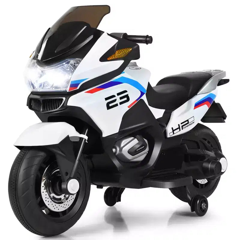Costway 12V Kids Ride On Motorcycle Electric Motor Bike w/ Training Wheels & Light Black