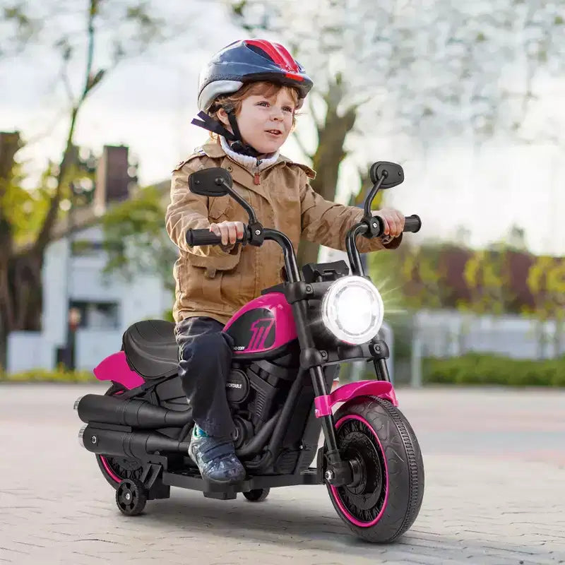 Costway 6V Kids Electric Motorcycle with Training Wheels LED Headlights Music Board Blue/Pink/Red