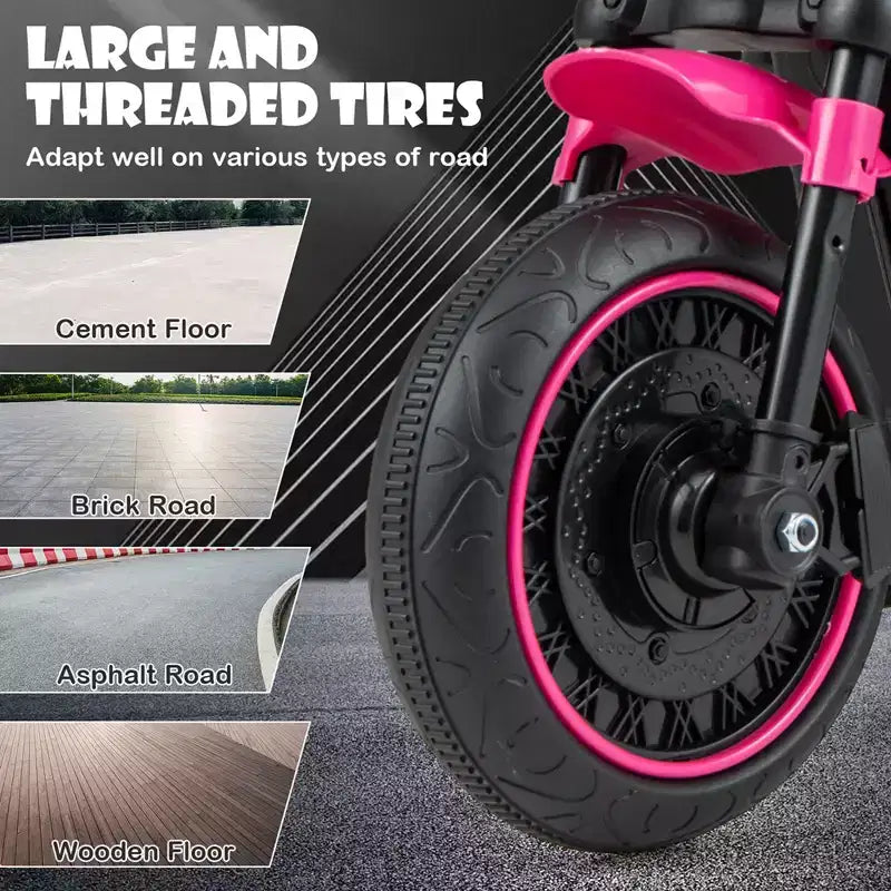 Costway 6V Kids Electric Motorcycle with Training Wheels LED Headlights Music Board Blue/Pink/Red