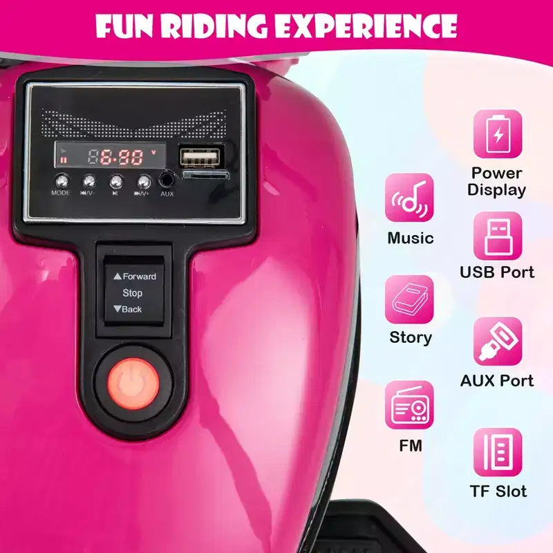 Costway 6V Kids Electric Motorcycle with Training Wheels LED Headlights Music Board Blue/Pink/Red