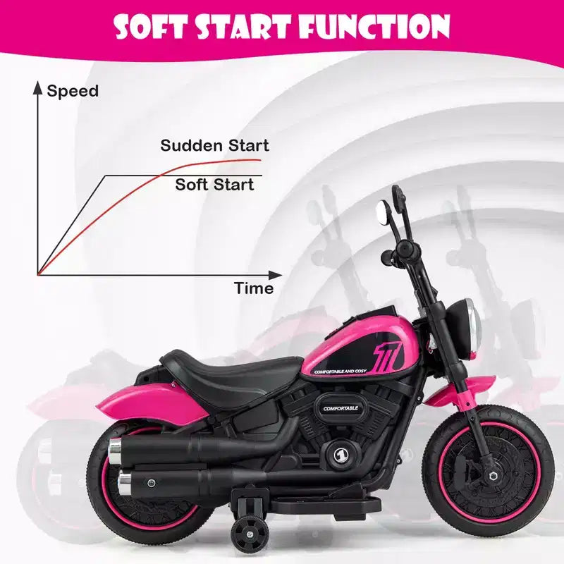 Costway 6V Kids Electric Motorcycle with Training Wheels LED Headlights Music Board Blue/Pink/Red