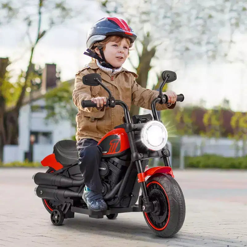 Costway 6V Kids Electric Motorcycle with Training Wheels LED Headlights Music Board Blue/Pink/Red