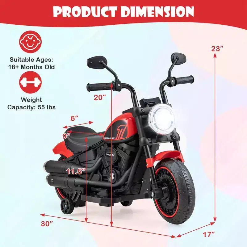 Costway 6V Kids Electric Motorcycle with Training Wheels LED Headlights Music Board Blue/Pink/Red