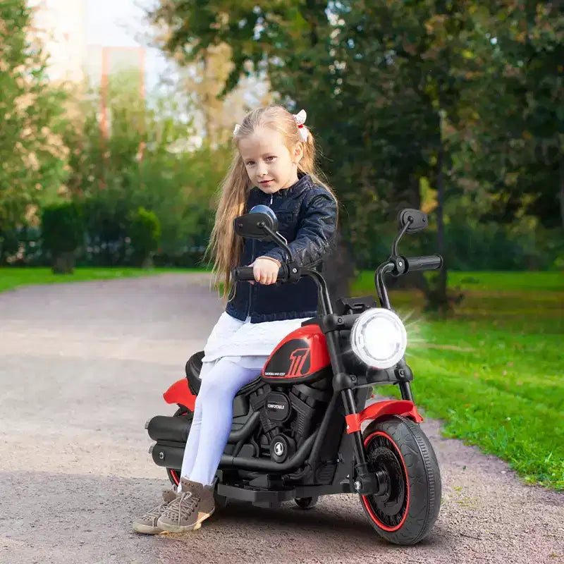 Costway 6V Kids Electric Motorcycle with Training Wheels LED Headlights Music Board Blue/Pink/Red