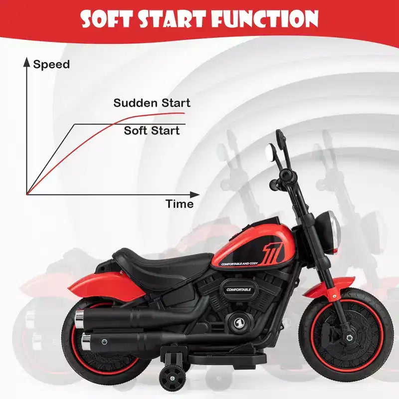 Costway 6V Kids Electric Motorcycle with Training Wheels LED Headlights Music Board Blue/Pink/Red