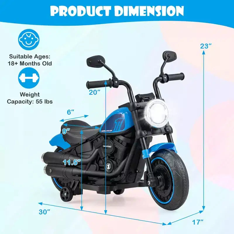 Costway 6V Kids Electric Motorcycle with Training Wheels LED Headlights Music Board Blue/Pink/Red
