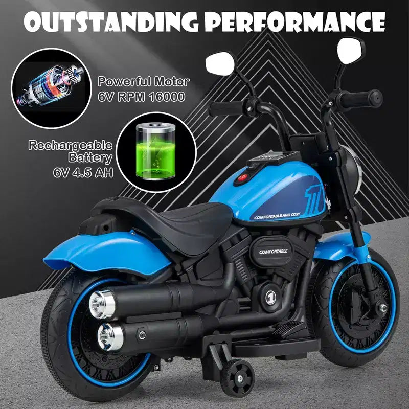 Costway 6V Kids Electric Motorcycle with Training Wheels LED Headlights Music Board Blue/Pink/Red