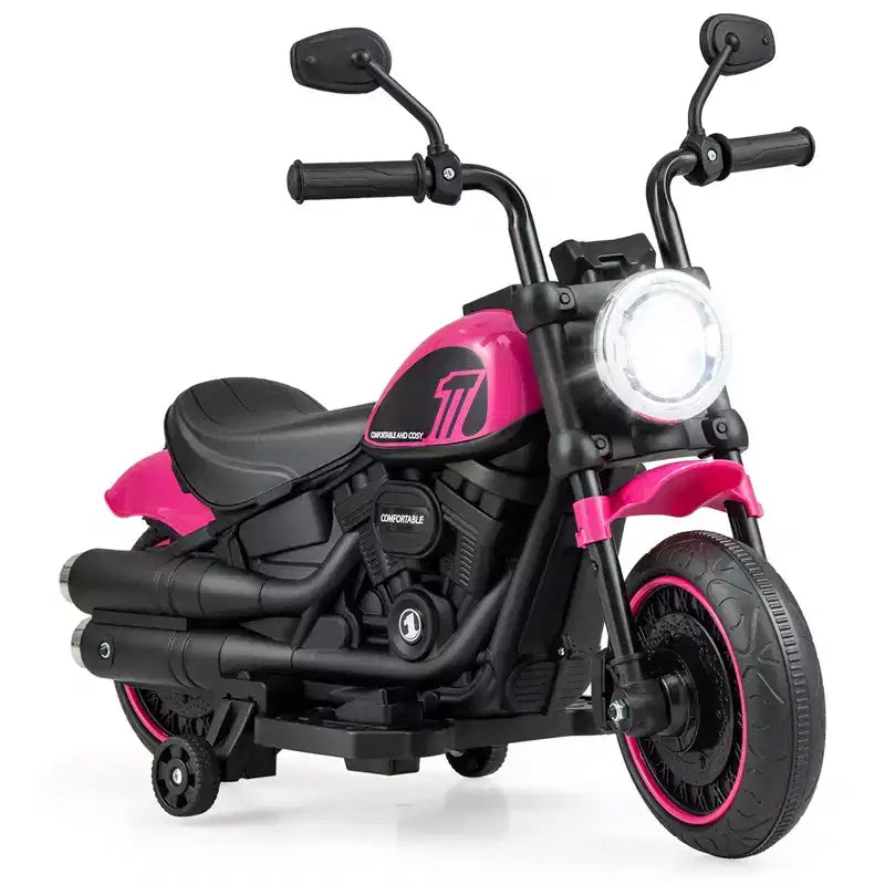 Costway 6V Kids Electric Motorcycle with Training Wheels LED Headlights Music Board Blue/Pink/Red