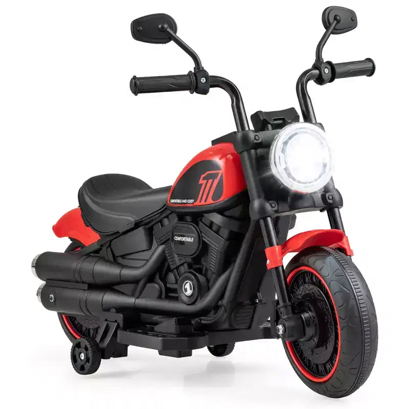 Costway 6V Kids Electric Motorcycle with Training Wheels LED Headlights Music Board Blue/Pink/Red
