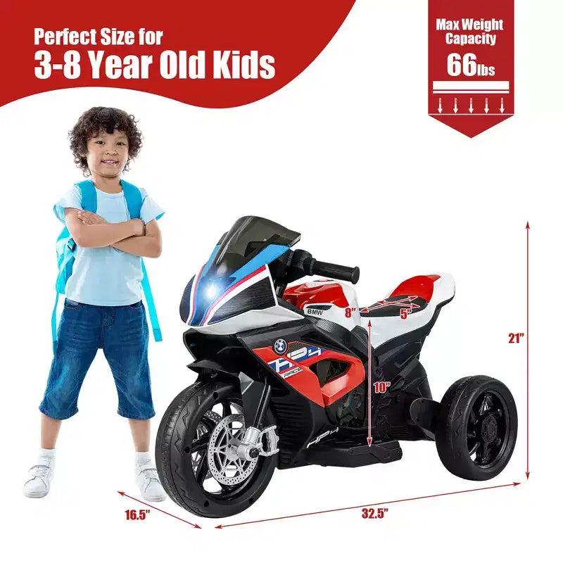 Costway 12V Kids Ride on Motorcycle Licensed BMW 3 Wheels Electric Toy w/ Light & Music