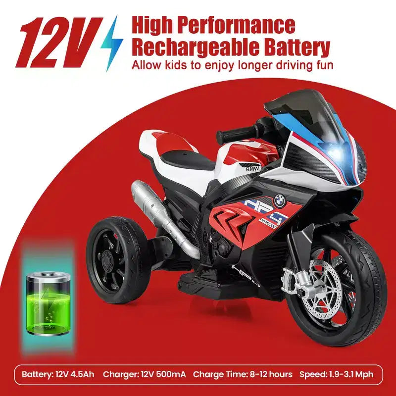 Costway 12V Kids Ride on Motorcycle Licensed BMW 3 Wheels Electric Toy w/ Light & Music