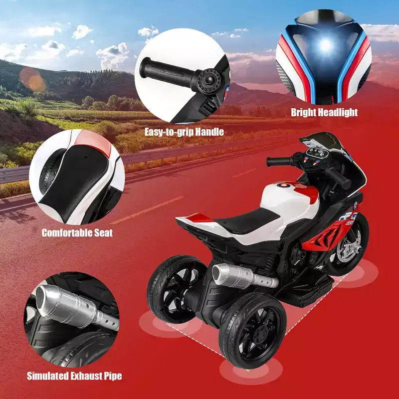 Costway 12V Kids Ride on Motorcycle Licensed BMW 3 Wheels Electric Toy w/ Light & Music